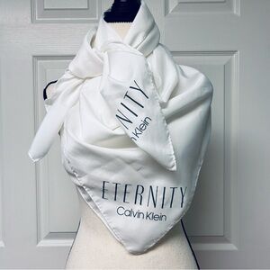 Vintage CK Eternity scarf in white ‘silk look’ polyester, & Empty CK Boudoir Box